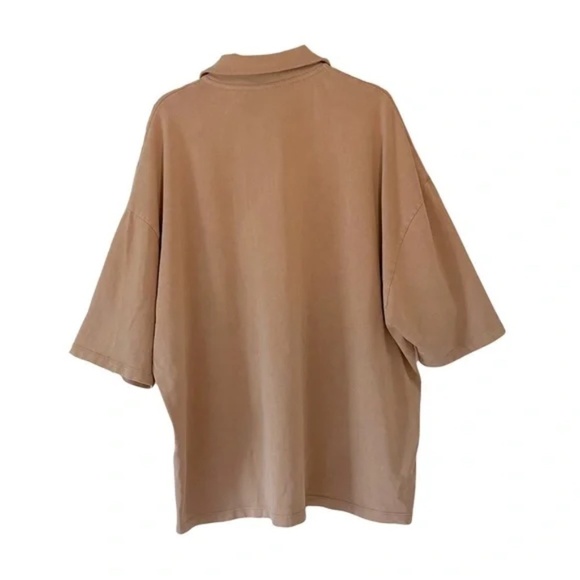 ASOS | Tan Quarter Zip Relaxed Fit Short Sleeve Cotton Polo Shirt, Men's Large - Picture 3 of 5